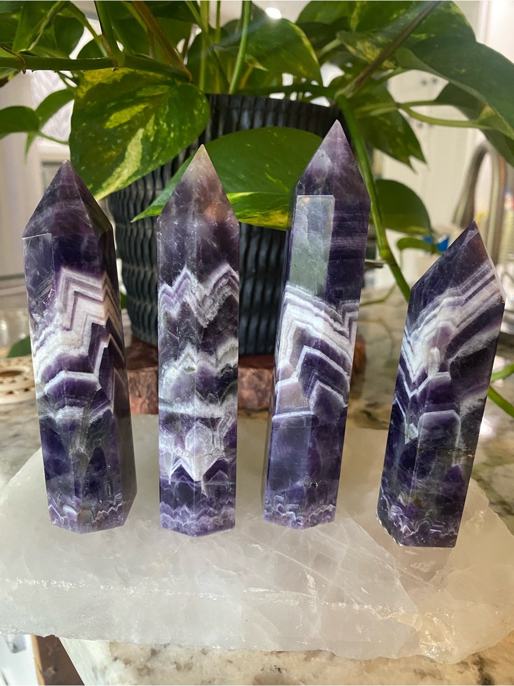 Dream Amethyst Crystal Towers – Beautiful White Banding and Soothing Energy - Picture 3 of 7
